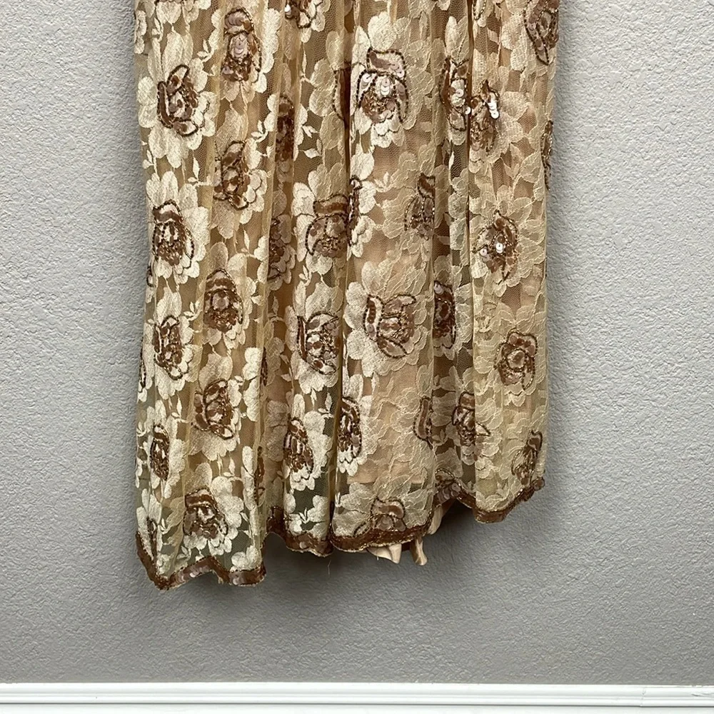 NWT Channa Deadstock Sequin Floral Lace Midi A Line Dress Gold Hand Crafted Sz M - Picture 13 of 16